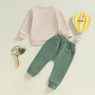 Baby Toddler Boys 2Pcs Big / Little Brother Matching Siblings Autumn Outfit Long Sleeve O Neck Letter Tractor Print Top Solid Color Pants Set