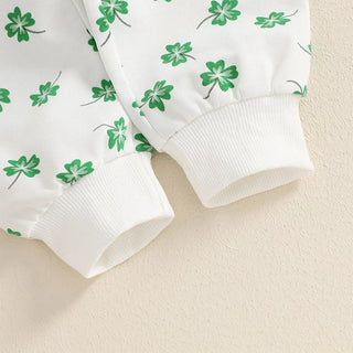 Baby Toddler Girls Boys 2Pcs St. Patrick's Day Outfit Four Leaf Clover Shamrock Print Long Sleeve Crewneck Top and Elastic Pants Jogger Set