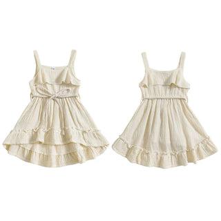 Baby Toddler Girls Summer Dress Casual Sleeveless Tank Square Neck Tie Belt A-Line Dress