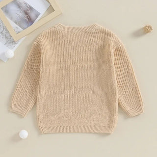 Baby Boys Sweater Letter Embroidery Little Brother Crew Neck Long Sleeve Pullover Top