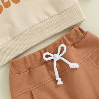 Baby Toddler Boys Girls 2Pcs Clothes Set Letter Auntie's Little Bestie Print Long Sleeve Pullover Top Jogger Pant Outfit