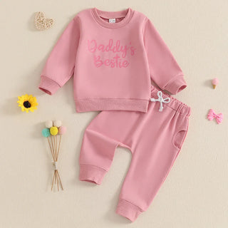Baby Toddler Girls 2Pcs Daddy's Bestie Outfit Letter Print Long Sleeve Crewneck Top with Solid Pants Jogger Set