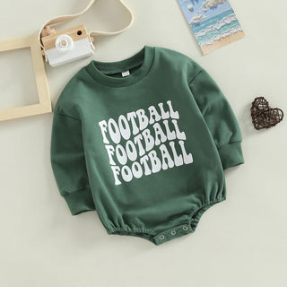 Infant Baby Boys Girls Bodysuit Long Sleeve Crew Neck Game Day Baby Football Print Jumpsuit Bubble Romper