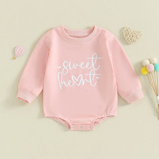 Baby Girls Boys Valentine's Day Long Sleeve Sweet Heart Letters Bubble Romper