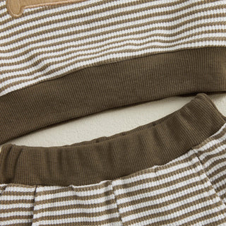 Baby Toddler Boys 2Pcs Fall Outfit Rugby Embroidery Striped Long Sleeve Top and Elastic Pants Clothes Set