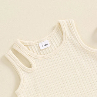 Baby Toddler Girls 2Pcs Ribbed Tank Top Elastic Waistband Drawstring Shorts Matching Outfit Set