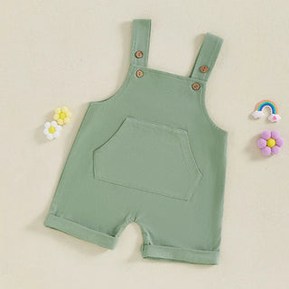 Baby Toddler Boys Girls Overalls Tank Sleeveless Square Neck Front Pocket Suspender Shorts Romper