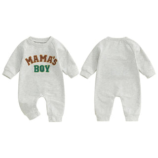 Baby Boys Mama's Boy / Little Dude Fall Romper Letter Embroidery Long Sleeve Crew Neck Full Length Jumpsuit