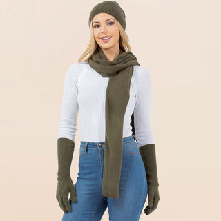 3PCS - Solid Winter Beanie Hat Scarf Gloves Set