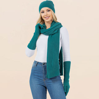 3PCS - Solid Winter Beanie Hat Scarf Gloves Set