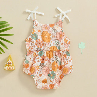 Baby Girls Summer Romper Flower/Butterfly Print Bow Tie Strap Tank Top Sleeveless Round Neck Jumpsuit