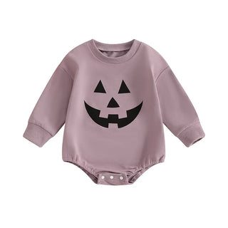 Baby Girls Boys Halloween Romper Casual Pumpkin Jack O Lantern Face Print Round Neck Long Sleeve Jumpsuit