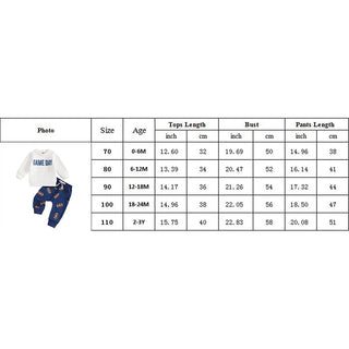 Baby Toddler Boys 2Pcs Game Day Autumn Outfit Long Sleeve Letter Print Pullover Tops Football Print Long Pants Set