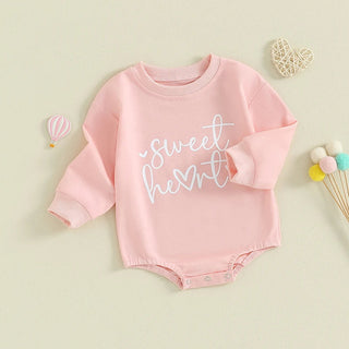 Baby Girls Boys Valentine's Day Long Sleeve Sweet Heart Letters Bubble Romper