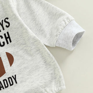 On Sundays We Watch Football with Daddy Infant Baby Girls Boys Romper Football Long Sleeve Jumpsuits Bubble Romper