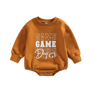 Infant Baby Boys Girls Bodysuit Long Sleeve Crew Neck Game Day Baby Football Print Jumpsuit Bubble Romper