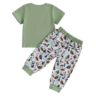 Baby Toddler Boys 2Pcs Outfit Summer Spring Duck Embroidery Short Sleeve T-Shirt Top and Elastic Waist Jogger Pants Set