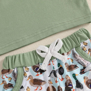 Baby Toddler Boys 2Pcs Outfit Summer Spring Duck Embroidery Short Sleeve T-Shirt Top and Elastic Waist Jogger Pants Set