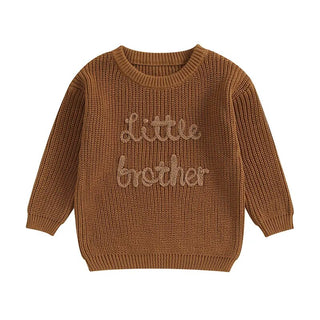 Baby Boys Sweater Letter Embroidery Little Brother Crew Neck Long Sleeve Pullover Top