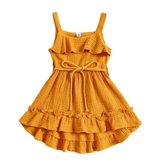 Baby Toddler Girls Summer Dress Casual Sleeveless Tank Square Neck Tie Belt A-Line Dress