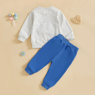 Baby Toddler Boy 2Pcs Birthday Boy Outfit Letter Ballon Embroidery Long Sleeve Pullover Crewneck Top Elastic Waist Solid Pants Jogger Set