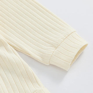 Baby Girls Spring Fall Solid Color Round Neck Long Sleeve Ribbed Romper Bow Headband Set