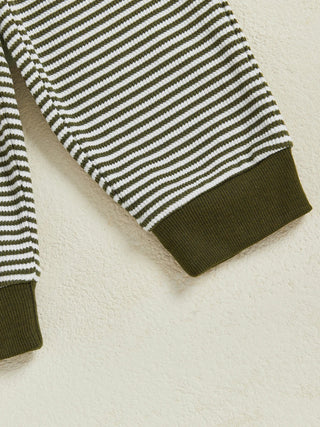 Baby Toddler Boys 2Pcs Long Sleeve Embroidery Duck Top with Striped Pants Infant Clothes Set