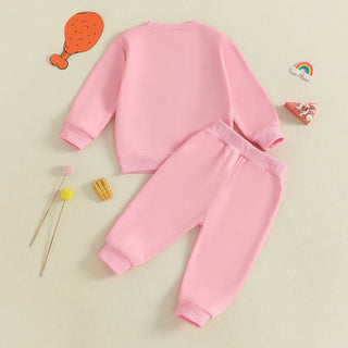 Baby Toddler Girls 2Pcs Thanksgiving Outfit Long Sleeve Turkey Gobble Embroidery Top + Pants Jogger Set Clothes