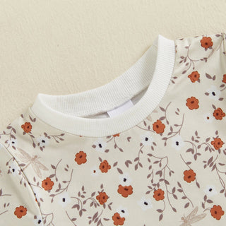 Baby Toddler Girls 2Pcs Set Floral Print Lettuce Trim Short Sleeve T-shirt Top Elastic Waist Shorts Summer Clothes Outfit