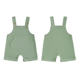 Baby Toddler Boys Girls Overalls Tank Sleeveless Square Neck Front Pocket Suspender Shorts Romper