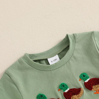 Baby Toddler Boys 2Pcs Outfit Summer Spring Duck Embroidery Short Sleeve T-Shirt Top and Elastic Waist Jogger Pants Set