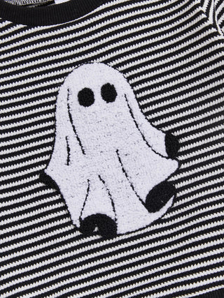 Baby Toddler Boys 2Pcs Halloween Outfit Ghost Embroidery Striped Long Sleeve Top and Elastic Pants Clothes Set