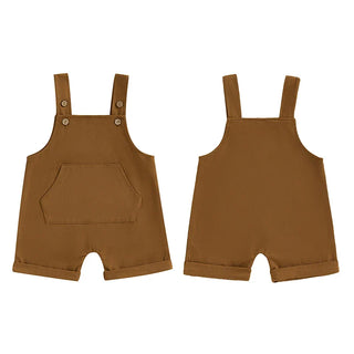 Baby Toddler Boys Girls Overalls Tank Sleeveless Square Neck Front Pocket Suspender Shorts Romper