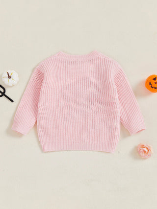 Baby Toddler Girls Halloween Sweater Long Sleeve Round Neck Letter Boo Ghost Embroidery Knit Pullover Top