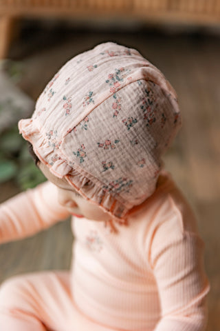 Pointelle Rib Onesie and Bonnet - By Baano