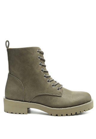 Camel Stud Lined Lace-Up Biker Boots