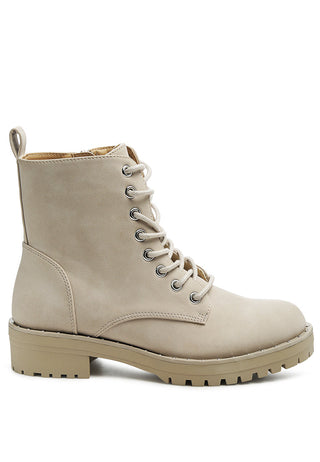 Camel Stud Lined Lace-Up Biker Boots
