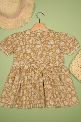 Embroidered fabric V shape Yoke Dress