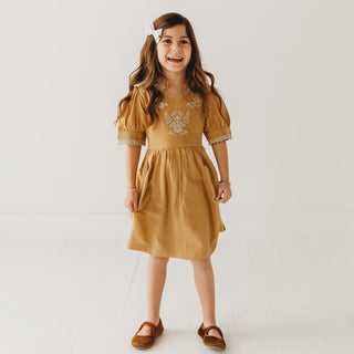 Embroidered yoke with Puff Sleeves