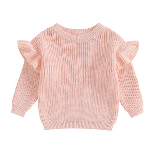Baby Toddler Girls Sweater Solid Color Ruffle Long Sleeve Knit Spring Autumn Clothes Knitwear Pullover Top