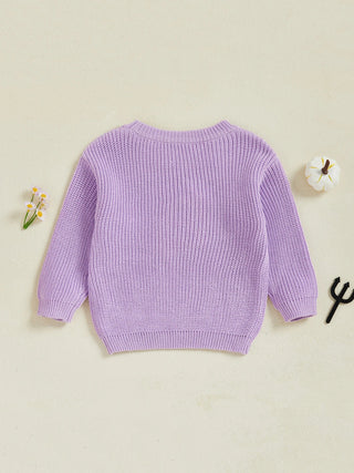 Baby Toddler Kids Girl Halloween Sweater Long Sleeve Round Neck Ghost Flower Embroidery Knit Pullover Top