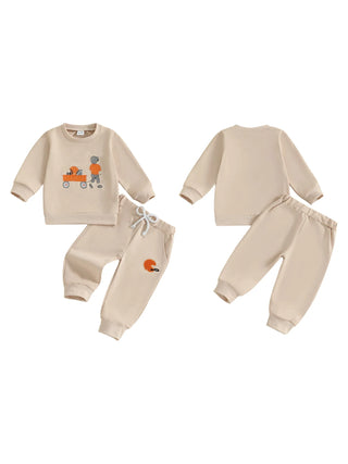 Baby Toddler Boys 2Pcs Autumn Long Sleeve Football Embroidery Top Drawstring Jogger Pants Set