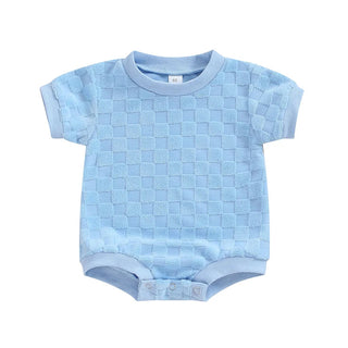 Baby Boys Girls Bodysuit Short Sleeve Crew Neck Checkerboard Summer Playsuit Romper