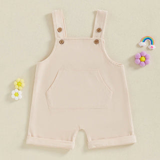 Baby Toddler Boys Girls Overalls Tank Sleeveless Square Neck Front Pocket Suspender Shorts Romper