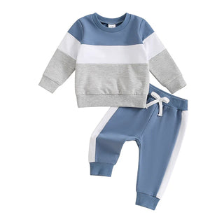 Baby Toddler Boys 2Pcs Long Sleeve Round Neck Top Drawstring Long Pants Contrast Color Outfit Set