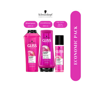 Schwarzkopf Gliss Supreme Lenght 3 Economic Pack Shampoo , Conditioner , Hair Care Spray Set Chivela