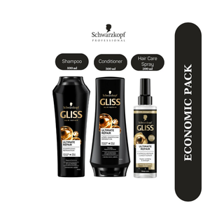 Schwarzkopf Gliss Ultimate Repair 3 Economic Pack Shampoo , Conditioner , Hair Care Spray Set Chivela