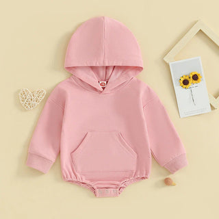 Baby Toddler Boy Girl Hoodie Bubble Romper Pocket Solid Color Long Sleeve