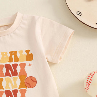 Baby Boys Girls Softball Mini Letter Baseball Print Romper Short Sleeve Round Neck Jumpsuit