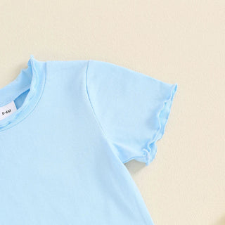 Baby Toddler Kids Girls 2Pcs Short Sleeve Crew Neck Ruffle Sleeve Top with Elastic Waist Shorts Outfit Set